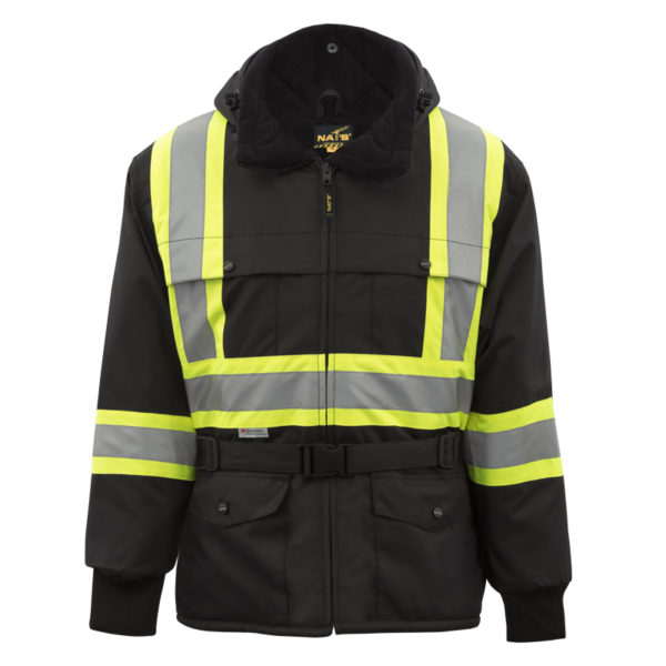 Manteau d'hiver doublé avec bandes réfléchissantes, noir(N),